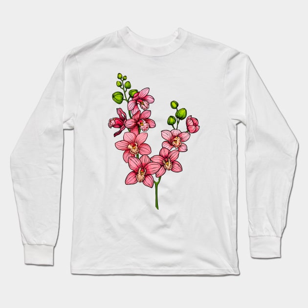 orchid flowers branch Long Sleeve T-Shirt by  ESHA-Studio